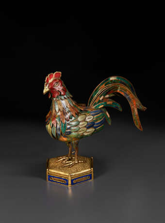 A RARE CLOISONN&#201; AND CHAMPLEV&#201; ENAMEL ROOSTER-FORM CENSER - photo 1