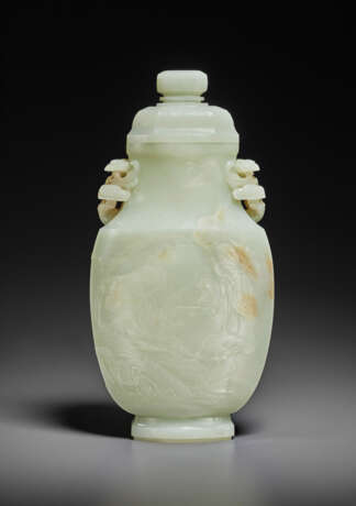A CARVED WHITE JADE VASE AND A COVER - photo 1