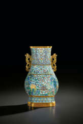 A RARE LARGE CLOISONN&#201; ENAMEL HU-FORM VASE