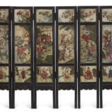 A ZITAN EIGHT-PANEL SCREEN WITH PAINTED STONE INSETS - фото 1