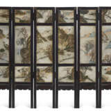 A ZITAN EIGHT-PANEL SCREEN WITH PAINTED STONE INSETS - фото 2