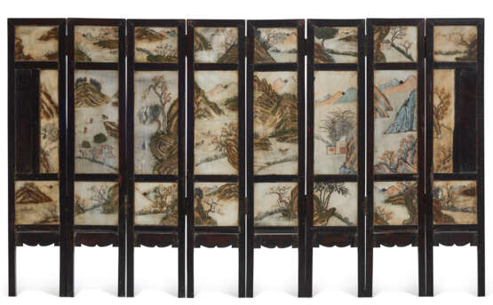A ZITAN EIGHT-PANEL SCREEN WITH PAINTED STONE INSETS - photo 2