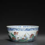 A RARE AND FINELY DECORATED DOUCAI `DUCKS AND LOTUS POD` BOWL - photo 1