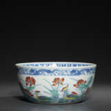 A RARE AND FINELY DECORATED DOUCAI `DUCKS AND LOTUS POD` BOWL - фото 2
