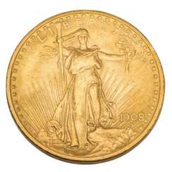 USA/GOLD - 20 Dollars 1908, Double Eagle St. Gaudens,