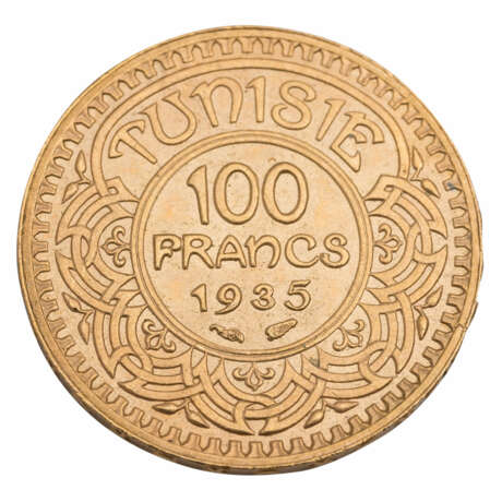Tunisia/Gold - 100 Francs 1935, vz., - фото 2