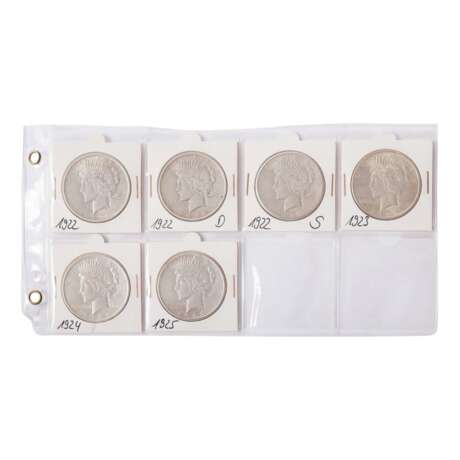 USA - Convolute of 6 x Peace Dollars, - photo 1