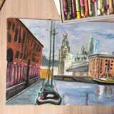 The Royal ALbert Dock in Liverpool Cardboard See description Impressionism Landscape painting 2018 - photo 2