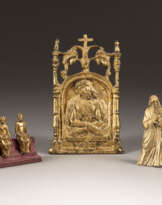 DIVERSE BILDPLASTIKER BRONZERELIEF MIT CHRISTUS ALS SCHMERZENSMANN, MARIA UND VIER KLEINE ALLEGORISCHE FIGUREN