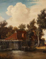MEINDERT HOBBEMA (WERKSTATT/SCHOOL) LANDSCHAFT MIT WASSERMÜHLE UND WÄSCHERIN AM FLUSS