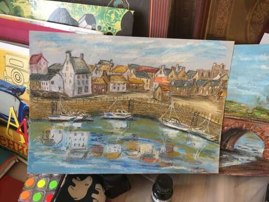 The harbour at Crail Fife in Scotland Cardboard See description Landscape painting 2018 - photo 3