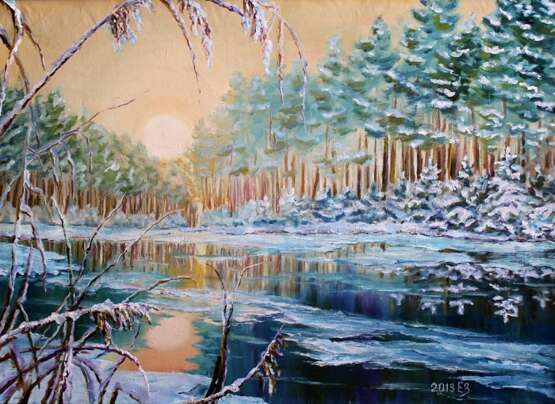 “Early winter morning” Canvas Oil paint Impressionist Landscape painting 2013 - photo 1