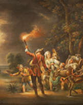 JOHANN CONRAD SEEKATZ (ATTR.) NACHTLANDSCHAFT MIT FAHRENDEM VOLK BEI FACKELLICHT
