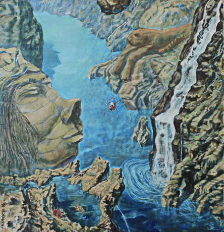 “Shamans Blue waters” Oil paint Surrealism Landscape painting 2016 - photo 1