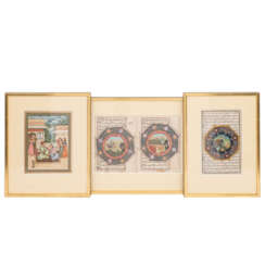 4 miniature paintings in 3 frames. INDIA/PERSIA, around 1900.