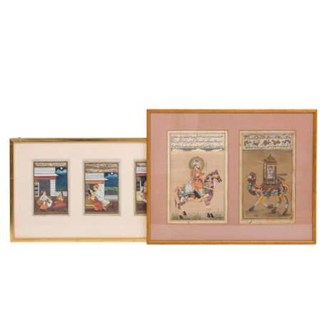 5 miniature paintings in 2 frames. INDIA/PERSIA, around 1900: - Foto 1