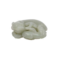 Chimera group made of celadon colored jade. CHINA, Republic period (1912-1949).