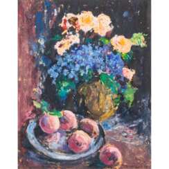 METZGER, HERMANN (1896-1971) "Bouquet of flowers and plate with apples" 1957