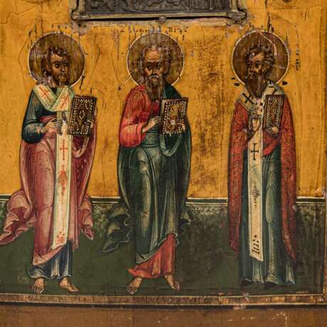 ICON "Three Saints" with inlaid bronze icon, Russia around 1800, - Foto 2