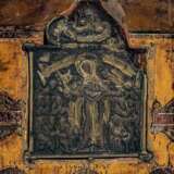 ICON "Three Saints" with inlaid bronze icon, Russia around 1800, - Foto 3
