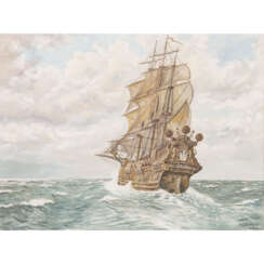 PAINTER/IN and copyist 20th century, "Historical sailing ship on the high seas",