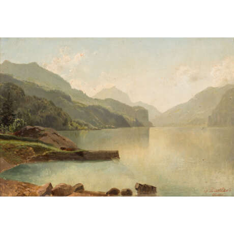 DUNTZE, JOHANNES BARTHOLOMÄUS, attributed (1823-1895), "Mountain lake", - Foto 1