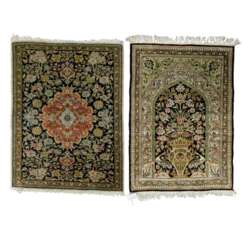 2 oriental carpets made of silk. GHOM/PERSIA, 20th century: