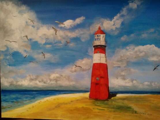 “The lighthouse is a symbol of hope” Canvas Acrylic paint Realist Landscape painting 2018 - photo 1
