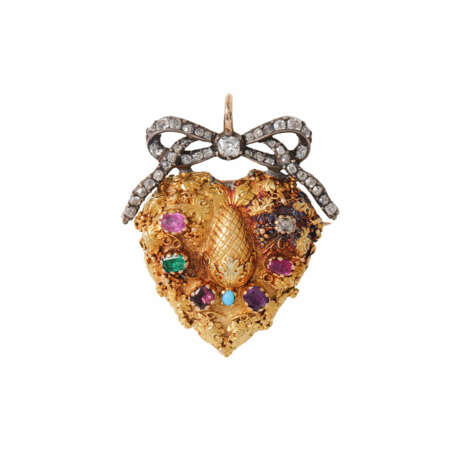Pendant/brooch "Heart" crowned by diamond bow, - Foto 1