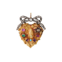 Pendant/brooch "Heart" crowned by diamond bow,
