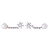 Earrings with pearls and diamonds total ca. 0,66 ct, - photo 3