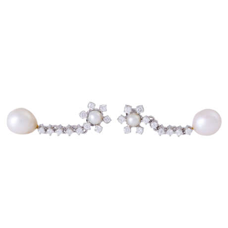 Earrings with pearls and diamonds total ca. 0,66 ct, - photo 3