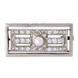 Brooch with pearl and 26 brilliant and octagonal diamonds total ca 0,6 ct, - photo 1