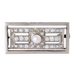 Brooch with pearl and 26 brilliant and octagonal diamonds total ca 0,6 ct,