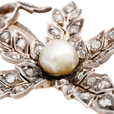 Brooch "Flowering branch" with natural pearl and diamond roses - фото 3