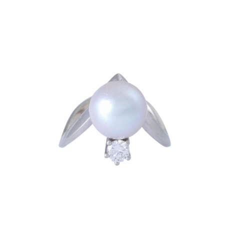 Ring with light gray cultured pearl, - фото 2