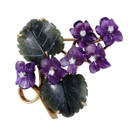 Brooch "Violet" with nephrite and ametysts - photo 1