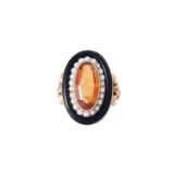 Ring with oval citrine, akoya beads and onyx, - фото 2