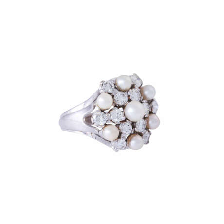 Ring with pearls and 12 diamonds total ca. 1,8 ct, - photo 1
