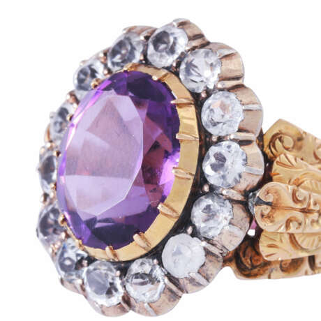 Ring with oval amethyst entouraged by round fac. Rock crystal, - фото 5