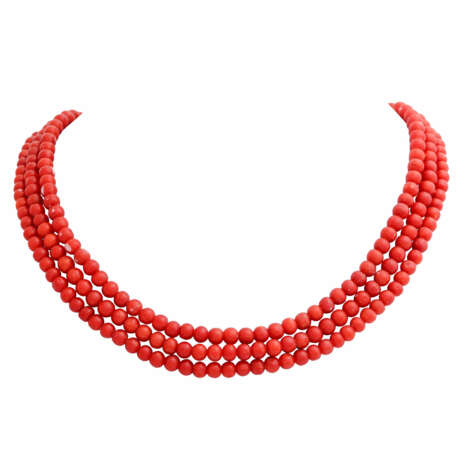 Coral necklace 3 rows with jewelry clasp - photo 1