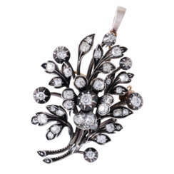 Brooch/pendant "Flower bouquet" with old cut diamonds together ca. 2 ct,