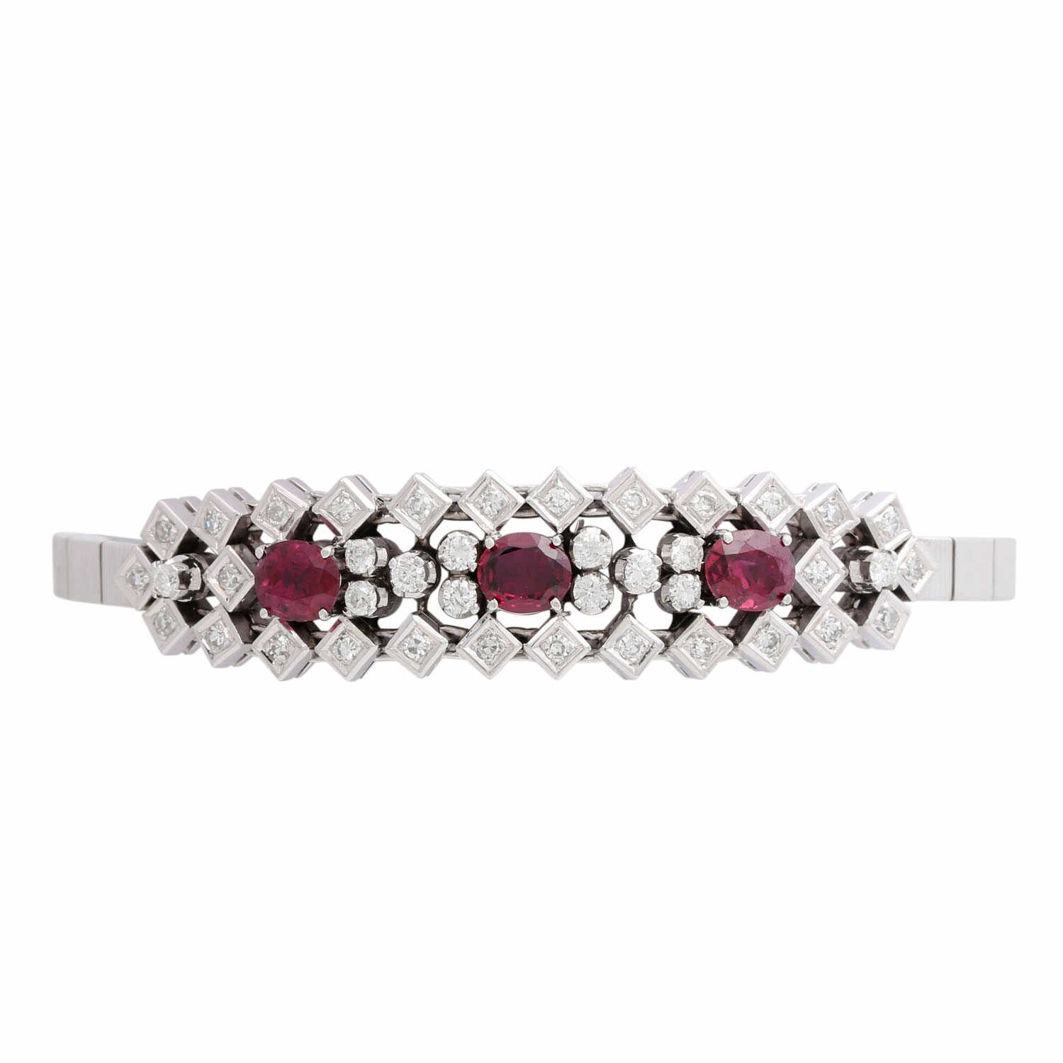 Bracelet with 3 fine rubies comp. approx. 2 ct and diamonds comp. approx. 0.9 ct