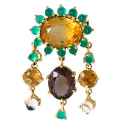 Brooch/pendant with citrines, smoky quartz and green quartz