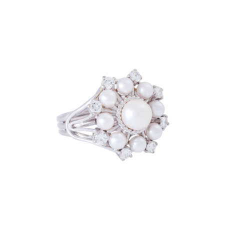 Ring with pearls and diamonds together ca. 0,5 ct, - photo 1