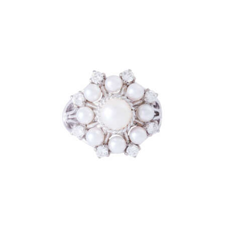 Ring with pearls and diamonds together ca. 0,5 ct, - фото 2
