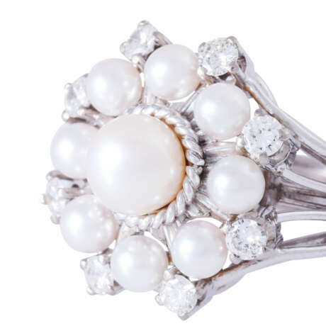 Ring with pearls and diamonds together ca. 0,5 ct, - photo 5