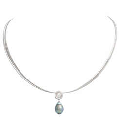 Necklace with pearl drop and diamond ca. 0,35 ct,
