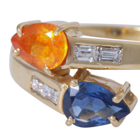 Ring with sapphire, mandarin garnet and diamonds - фото 5