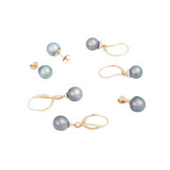 Jewelry set with Tahitian pearls and diamonds total ca. 0,1 ct,